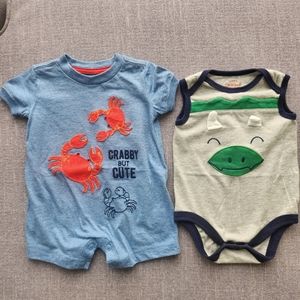Cat&Jack Carter's crabby short sleeve shorts romper & dinosaur sleeveless onesie